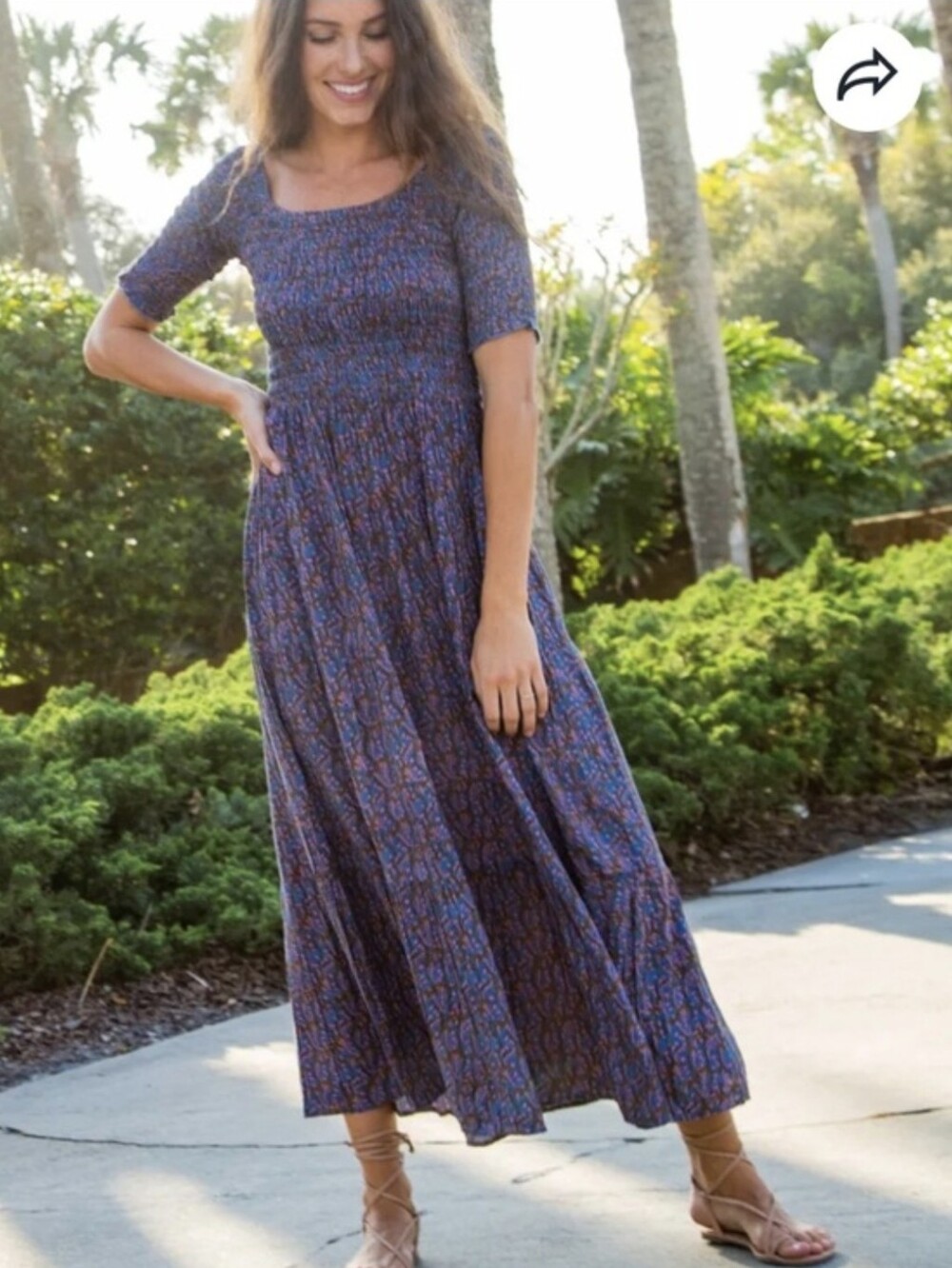 Natural Life Daisy Floral Tiered Shortsleeve Smocked Midi Dress